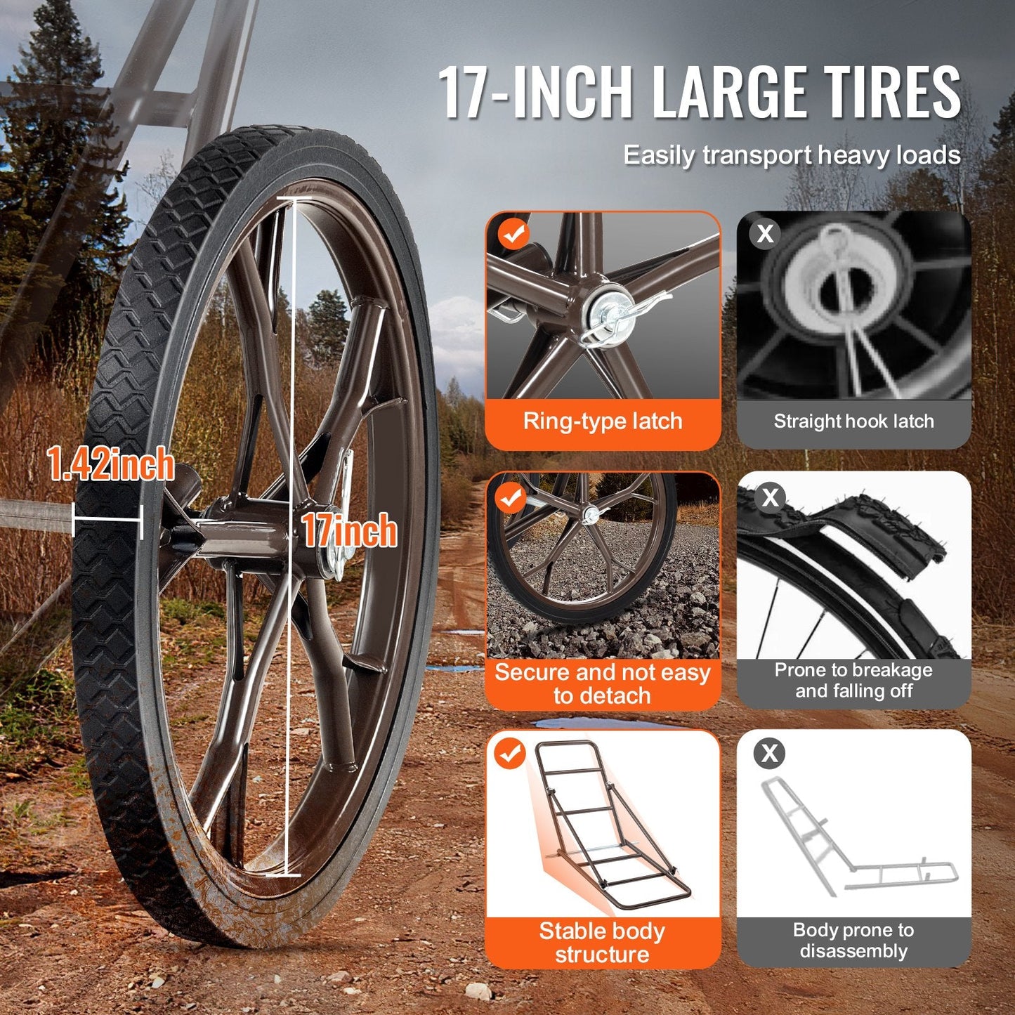 500 lb Folding Deer Cart with 17-Inch Solid Rubber Tires