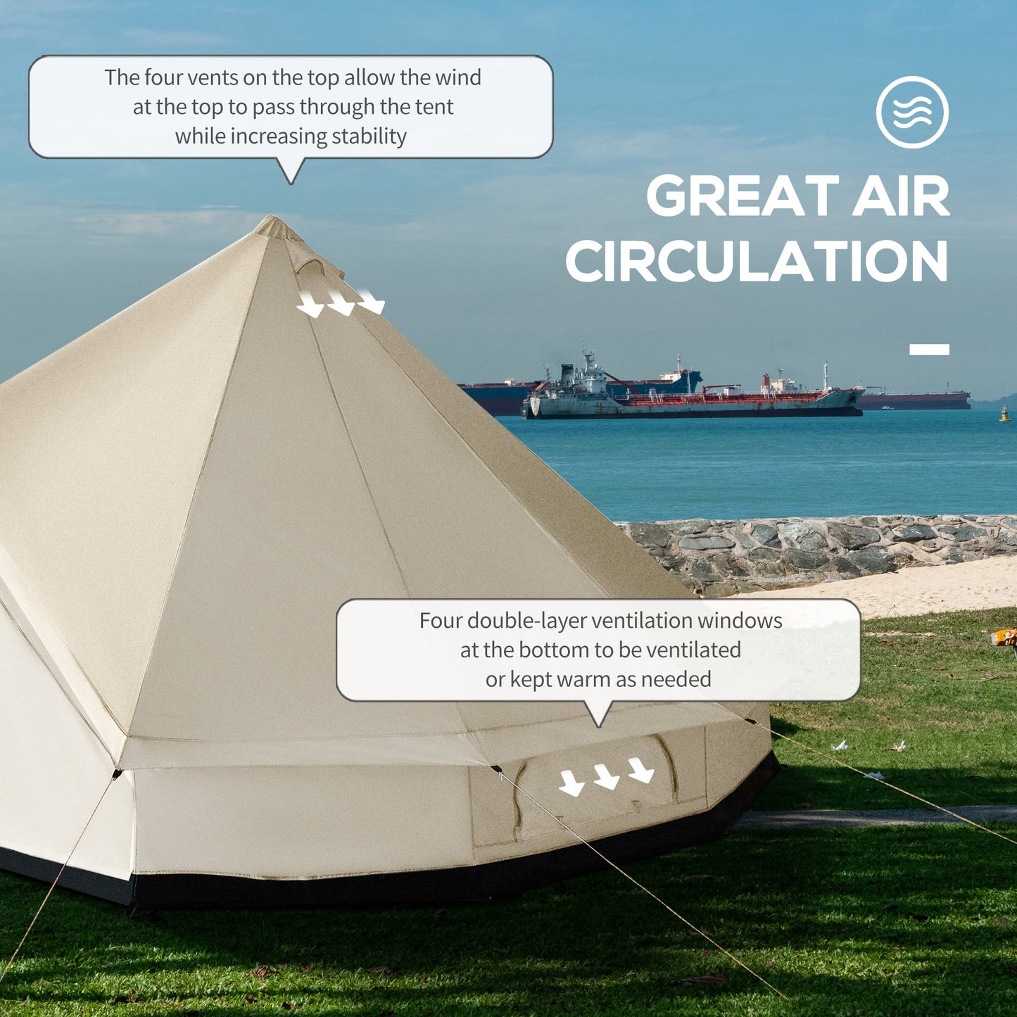 10-Person Mongolian Yurt Camping Tent – Waterproof 210D Polyester with 4 Mesh Vents | Beige