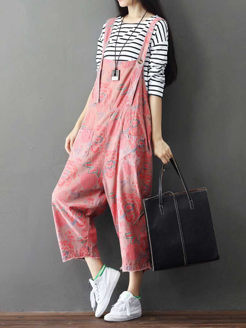 Floral Printed Denim Overalls - Casual Comfort | Eva Trends