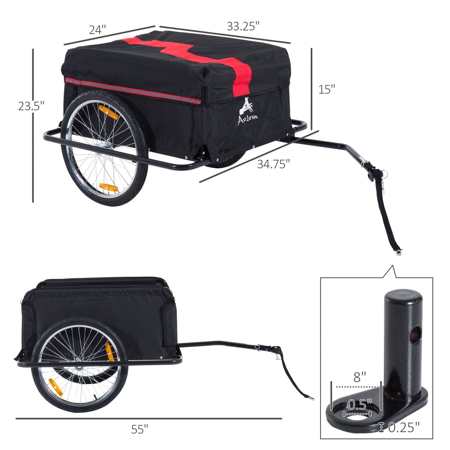 Bicycle Cargo Trailer | 88 lb Capacity, Removable Cover, Quick-Release 20" Wheels
