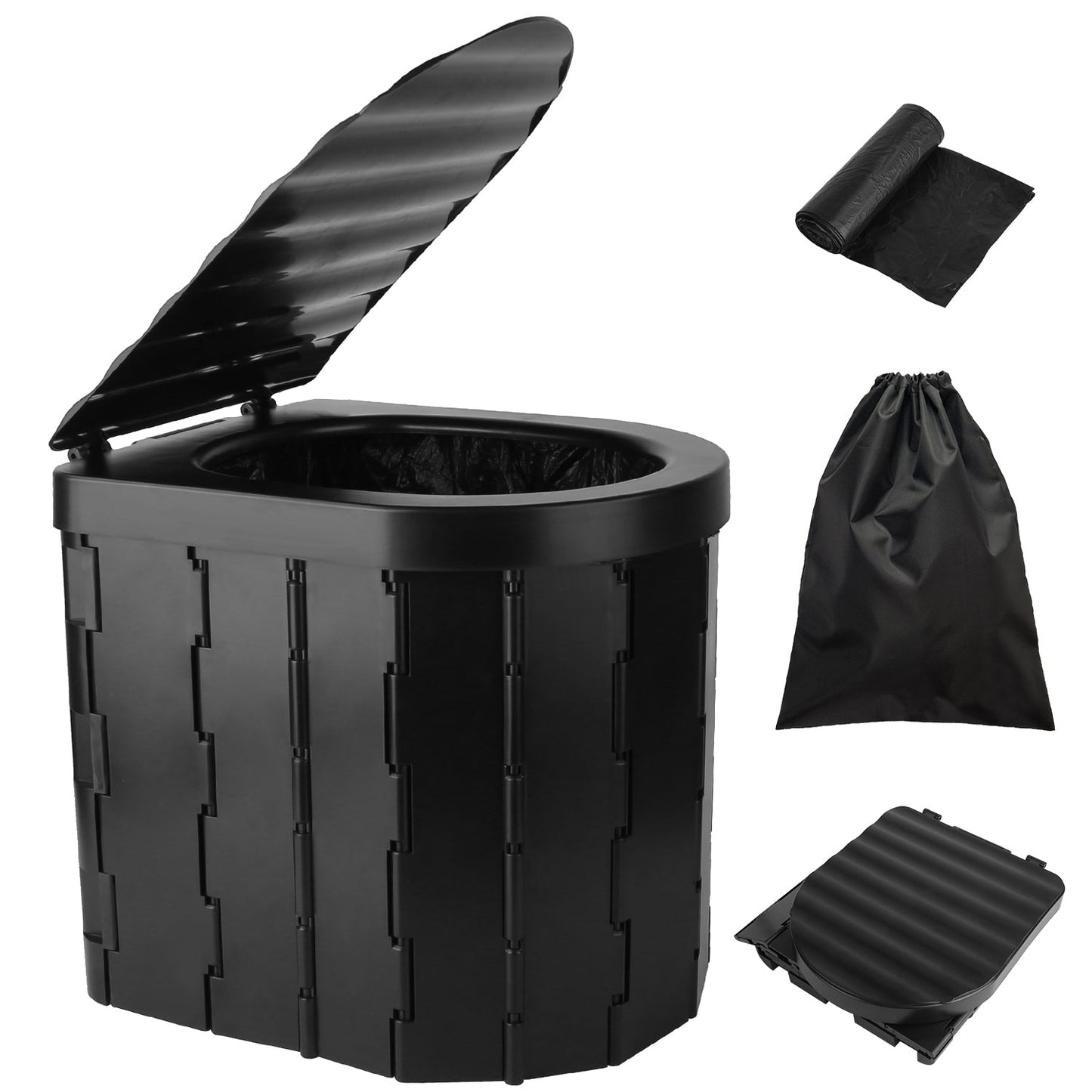 Foldable Portable Camping Toilet with Lid, Carry Bag & Garbage Bags