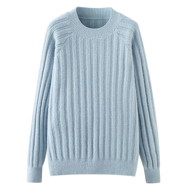 Women's Round-Neck Loose Knit Pullover Sweater – 5 Colors, One Size