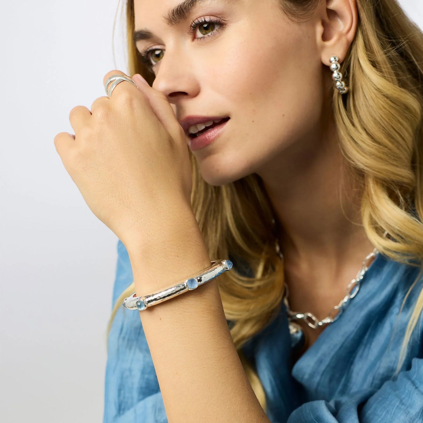 Catalina Hinge Bangle - Iridescent Chalcedony Blue