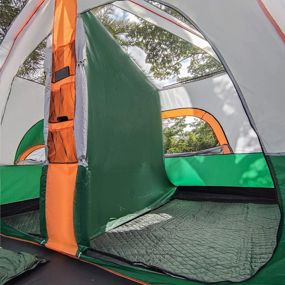 Extra Large Tent 12 Person,2 Bay Windows,Family Cabin Tents,14'Lx10'Wx6.58'H,2 Rooms&3 Doors 3 Windows w/ Mesh, Waterproof