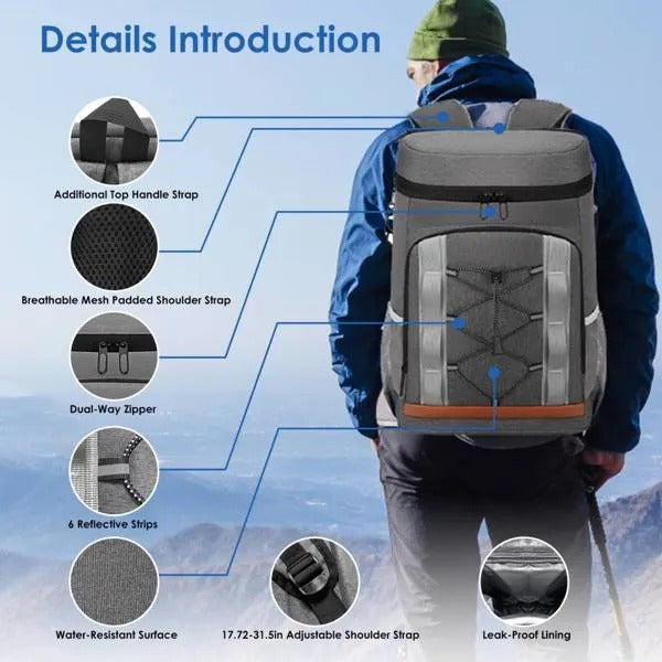 36-Can Insulated Cooler Backpack — 25L, Leak-Proof