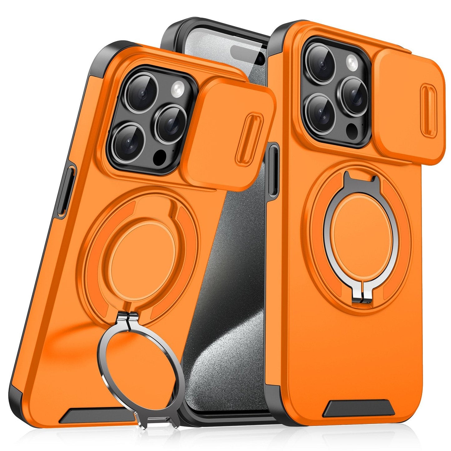 Case with Slide Camera Cover & Rotatable Ring Kickstand, Grade Shockproof Protective Case for iPhone 11/12/13/14/15/16/17 Series