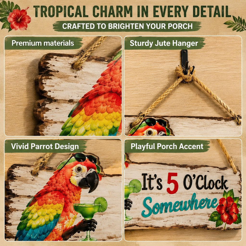It's 5 O'Clock Somewhere Parrot wall art ü¶ú‚Äì Tropical Patio Wall Decoüçπ