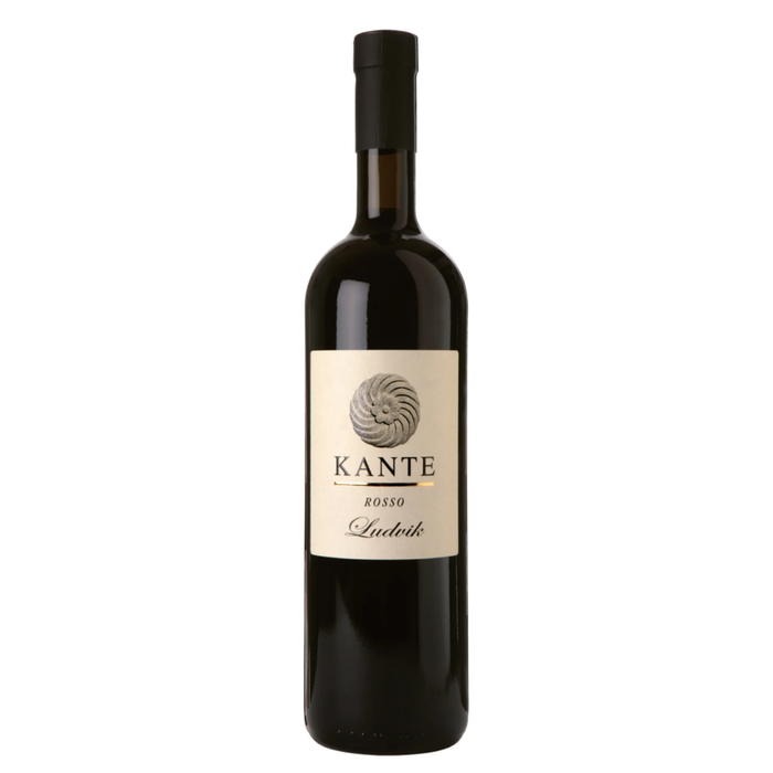 Kante Rosso Ludvik NV wine bottle, dark glass with cream label
