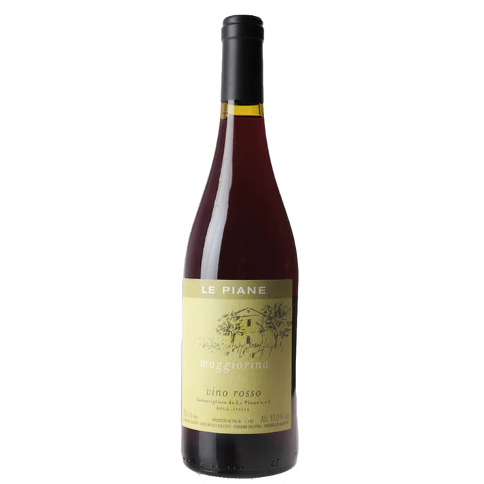 Le Piane Rosso Maggiorina 2021 red wine bottle with dark red liquid and yellow label