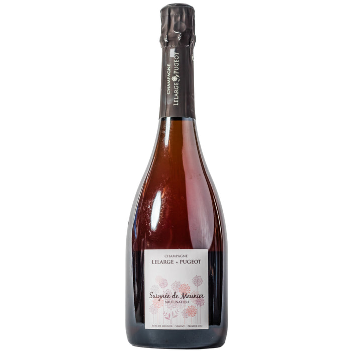 Rose sparkling wine bottle with black foil top and label detail