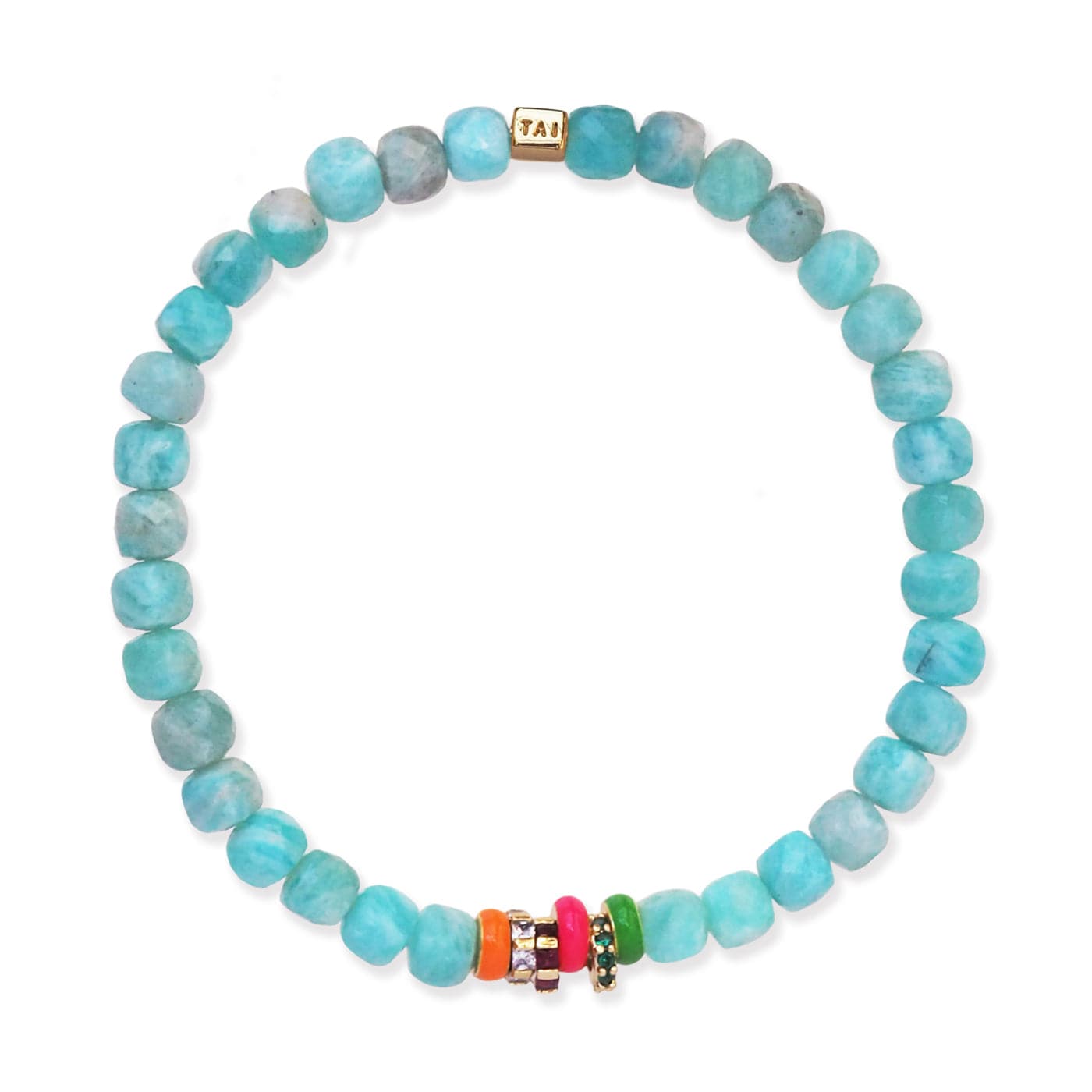Semi-Precious Stretch Bracelet with Colored Rondelles
