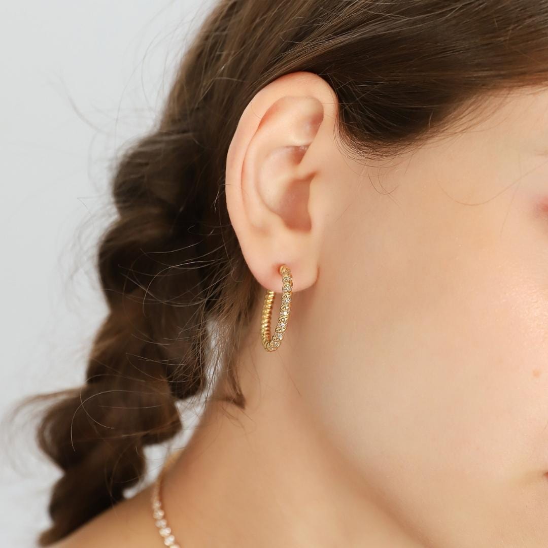 Medium Pave Twist Hoops | 18mm