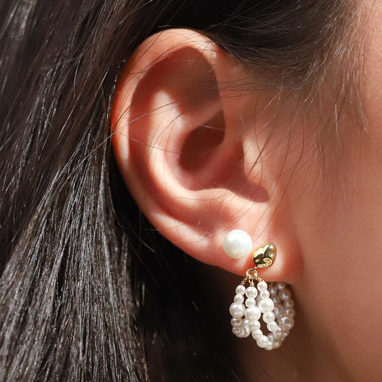 Triple Pearl Drape Earrings
