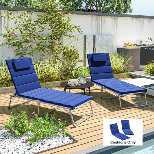 Foldable Chaise Lounge Cushion Set of 2, Outdoor Lounge Chair Cushion Set, UPF50+ 230gsm Olefin, 80" x 26" Dark Blue