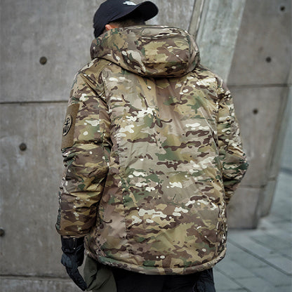 Men's Waterproof CP Camouflage Hooded Puffer Jacket – Cold-Weather Hunting Jacket