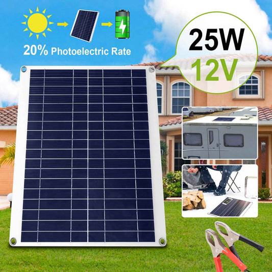 25W Flexible Solar Panel Charger – IP68 Waterproof, 12V with Dual USB Ports for RV, Car, Boat & Camping