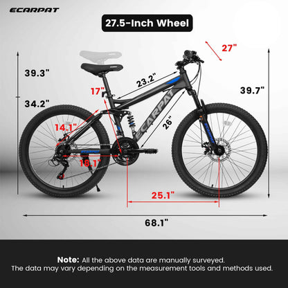 27.5" Full-Suspension Mountain Bike | 21-Speed, Mechanical Disc Brakes & Dual Shock Absorbers