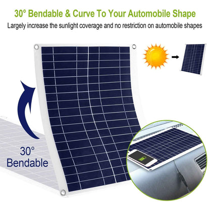 25W Flexible Solar Panel Charger – IP68 Waterproof, 12V with Dual USB Ports for RV, Car, Boat & Camping