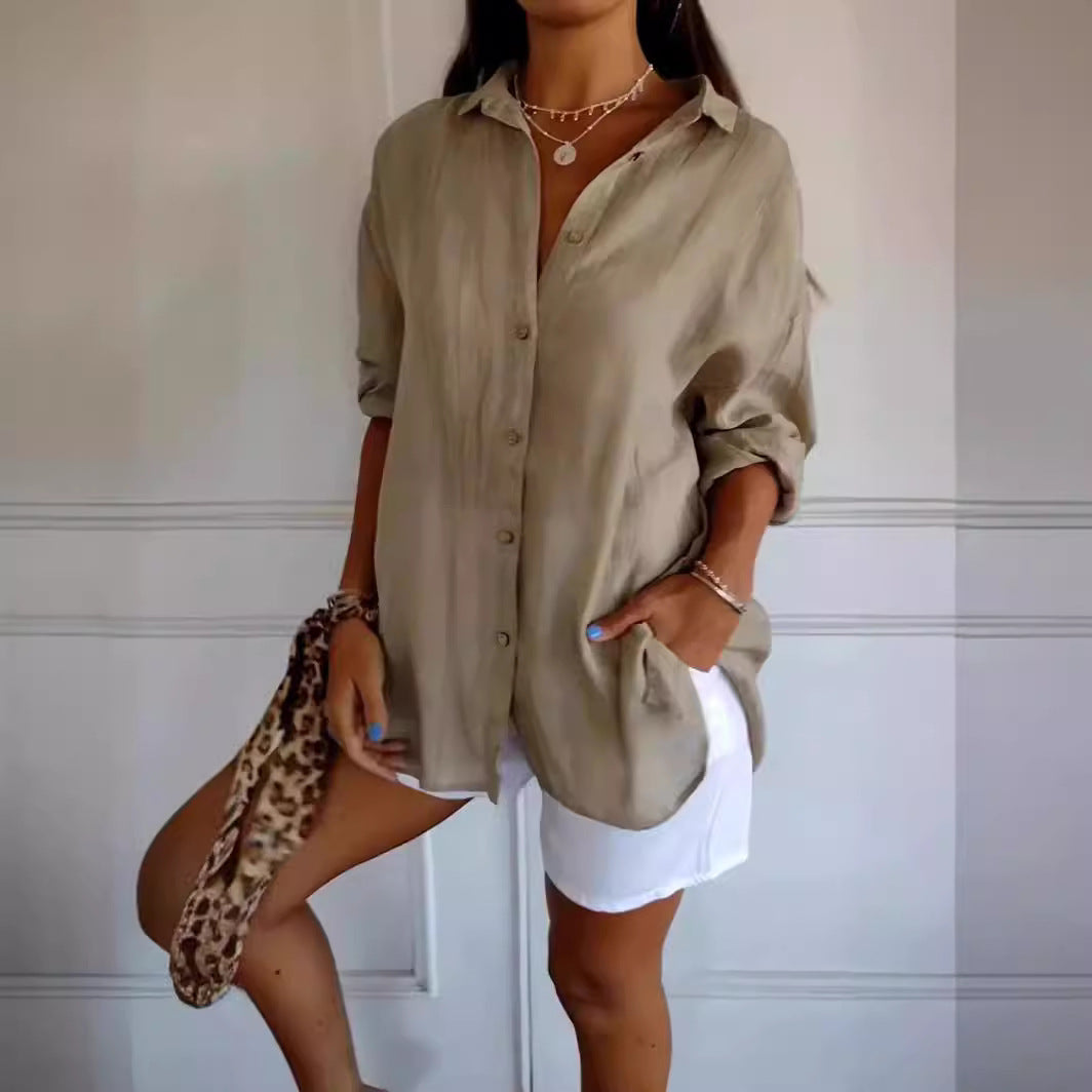 Women's Loose-Fit Lapel Shirt – Casual Button-Front Top