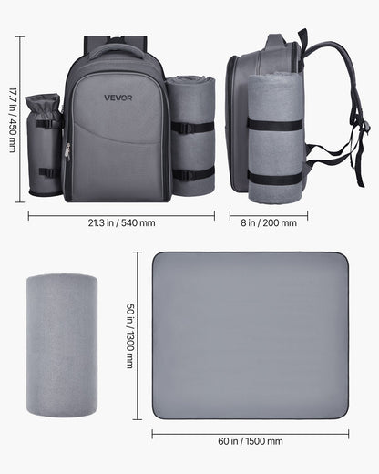 Beach & Picnic Backpack for 2 with Insulated Cooler Compartment