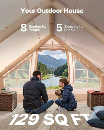 5–8 Person Inflatable Glamping Tent – 300D Oxford Blow-Up Tent with Stove Jack, Hand Pump & Carry Bag
