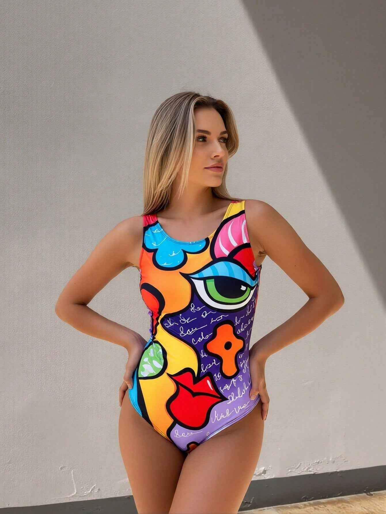 Women's Tropical Print One-Piece Fitness Swimsuit