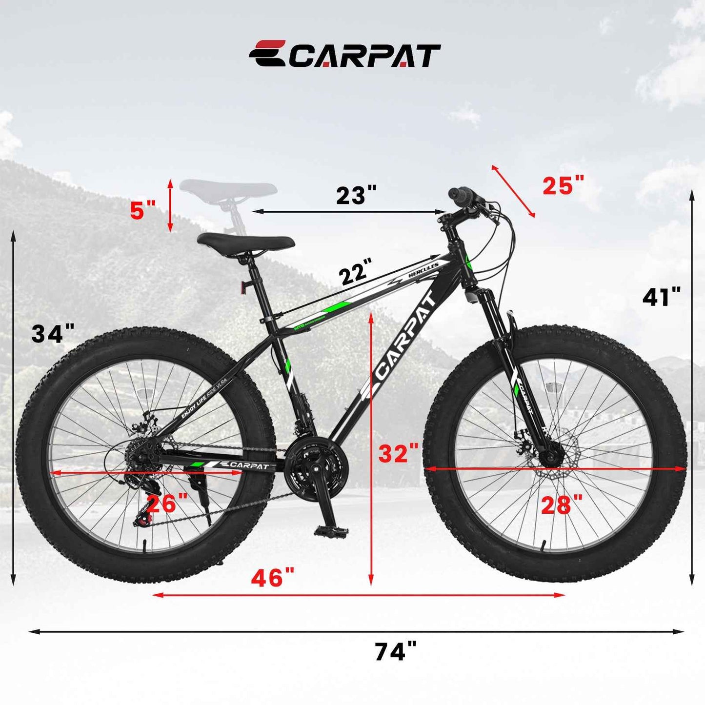 26" Fat Tire Mountain Bike | Full Shimano 21-Speed, Dual Disc Brakes & Front Suspension