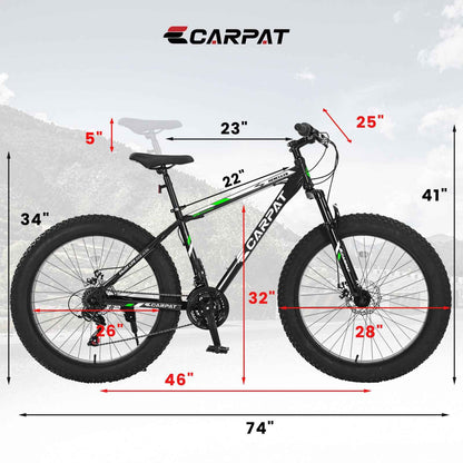 26" Fat Tire Mountain Bike | Full Shimano 21-Speed, Dual Disc Brakes & Front Suspension