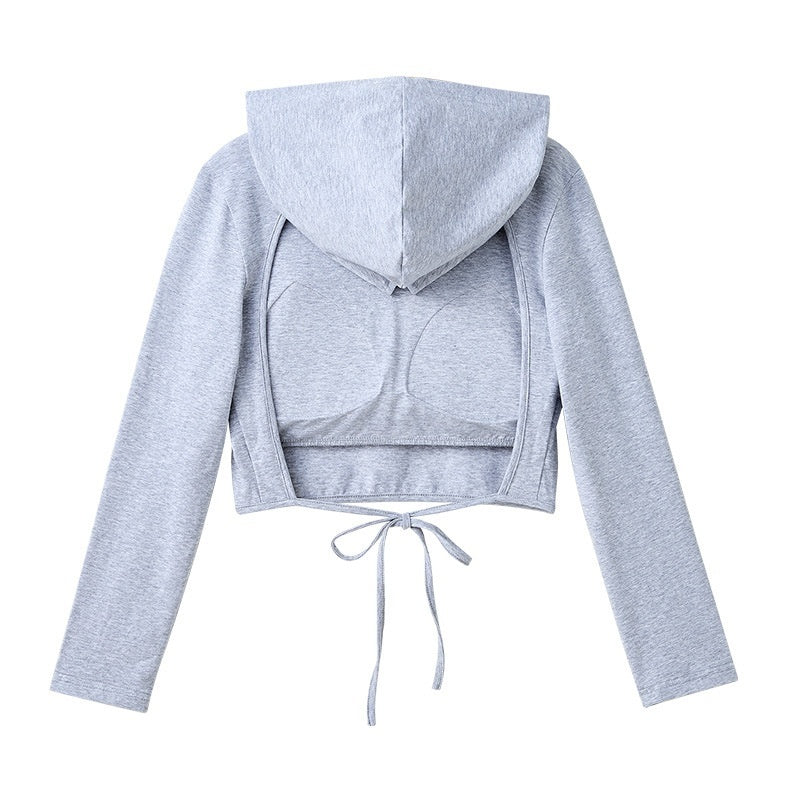 Women's Cropped Long-Sleeve Hoodie with Built-In Chest Pads – 4 Colors