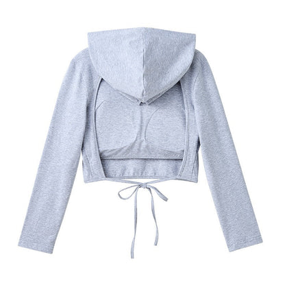 Women's Cropped Long-Sleeve Hoodie with Built-In Chest Pads – 4 Colors