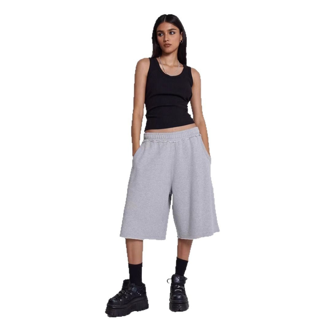 Women's Retro Raw-Edge Hem Cropped Casual Pants – Gray