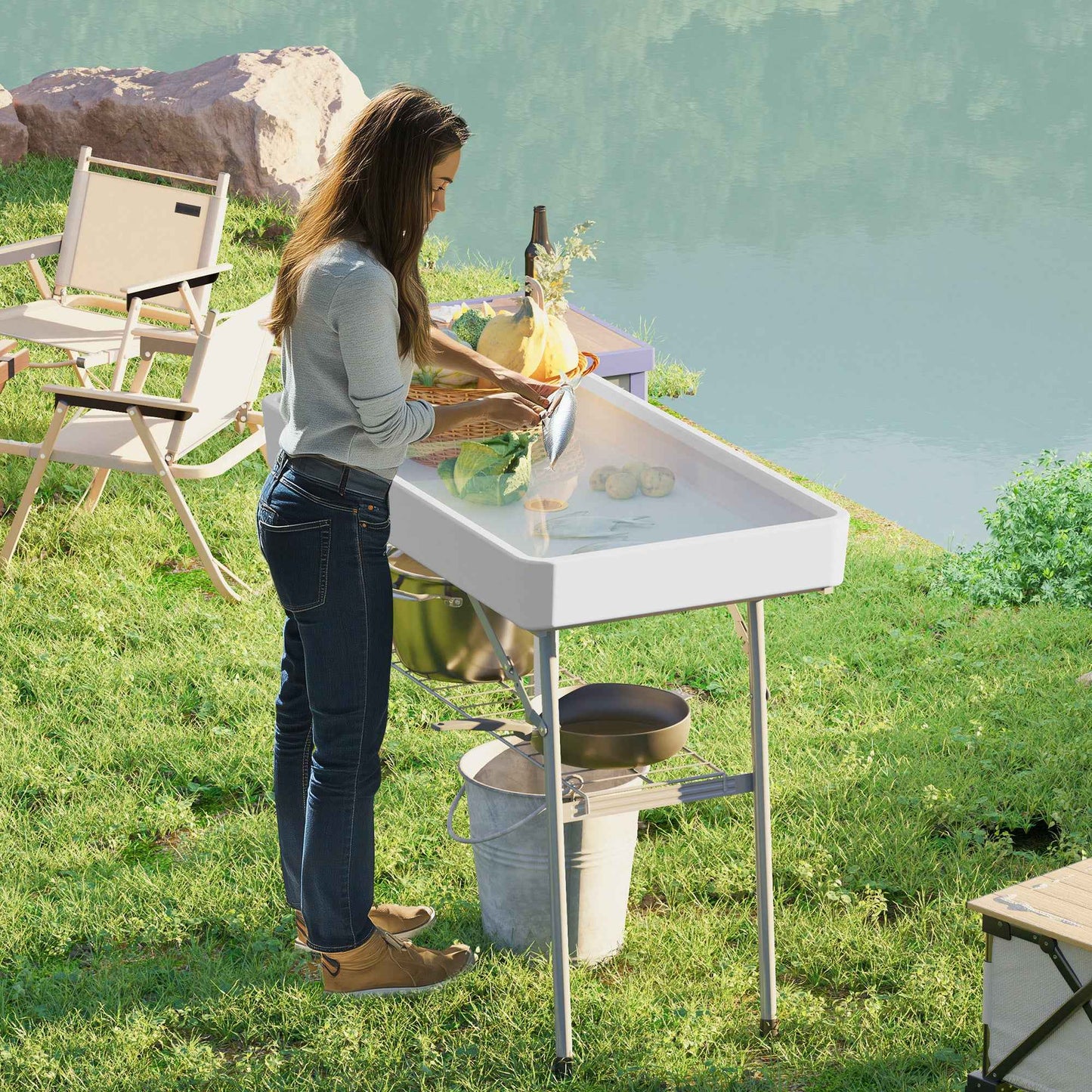 Folding Ice Cooler Table with Drain & Storage Shelf | Outdoor Drink Cooler for Parties & BBQ