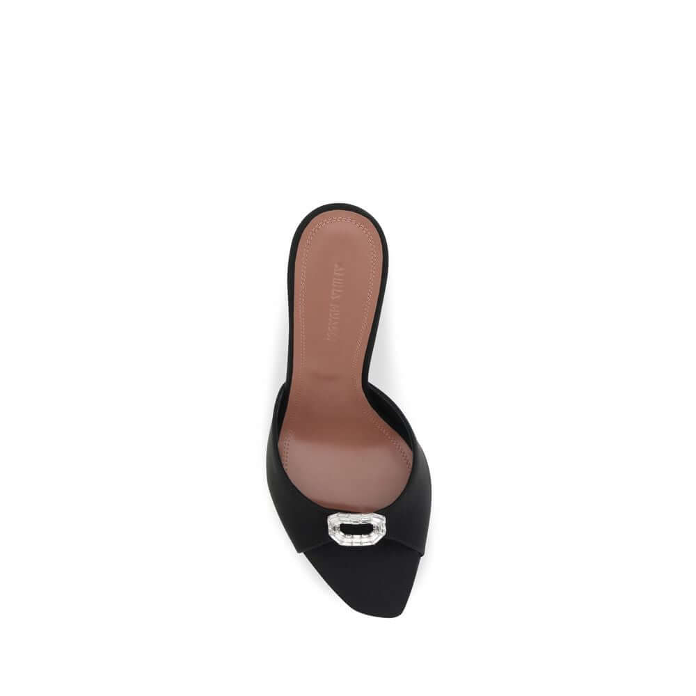 Amina Muaddi Black Silk Stiletto Heel Sandals