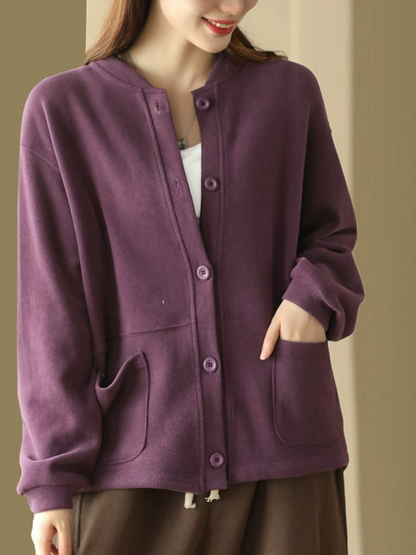 Women's Modern Casual Wear Stand Collar Pocket Style Sweater