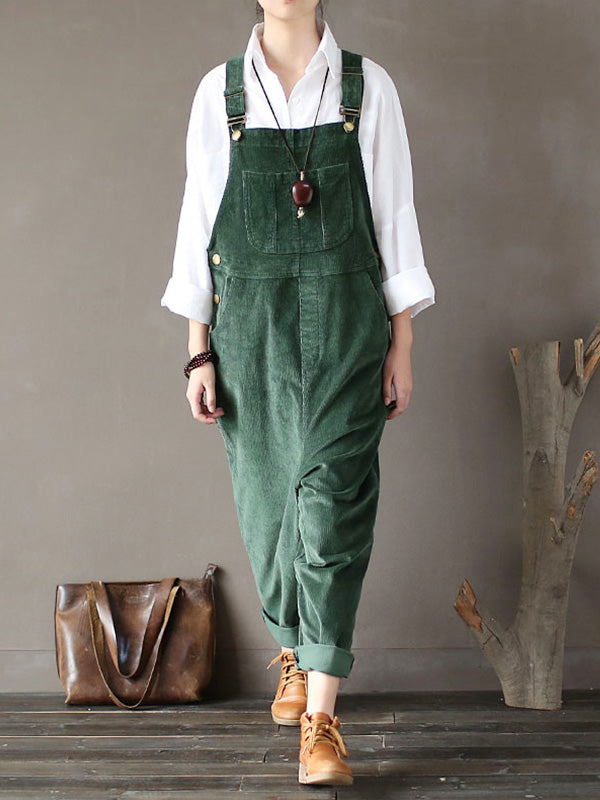 Corduroy Bib Overalls - Adjustable Strap Dungarees