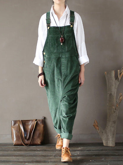 Corduroy Bib Overalls - Adjustable Strap Dungarees