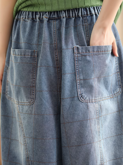 Women's  Summer Elastics Waist Wide Leg Pockets Pant Bottom