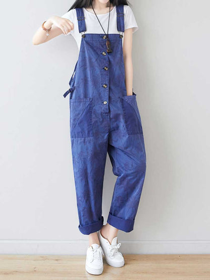 Palm Print Cotton Overalls - Adjustable Workwera | Eva Trends