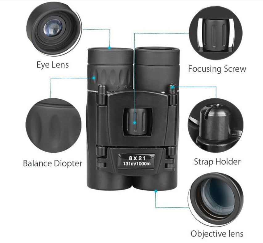 8x21 Compact Waterproof Binoculars – BK7 Prism with FMC Lens Coating