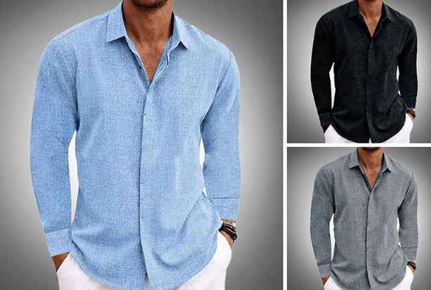 Men's Long Sleeve Hemp Blend Cardigan Shirt – Loose Fit, 9 Colors, S–XXXL