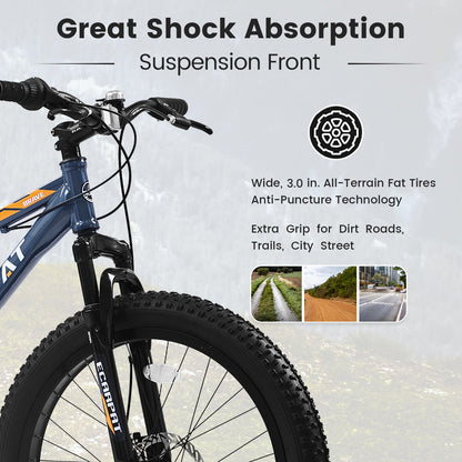 24" Fat Tire Mountain Bike | Full Shimano 7-Speed, Dual Disc Brakes & Front Suspension