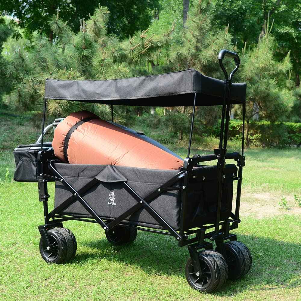 140L Collapsible All-Terrain Wagon with Canopy & Cooler Bag | Folding Cart with Brake