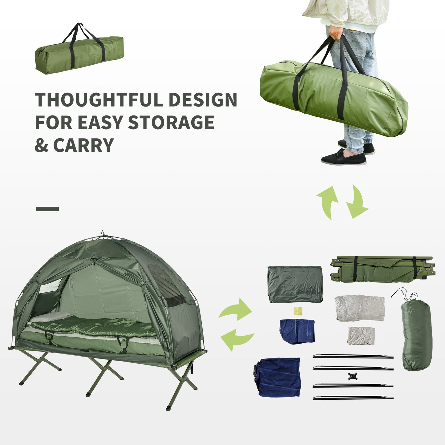 All-in-One Camping Cot Tent Combo – Elevated Sleeping Cot with Built-In Tent