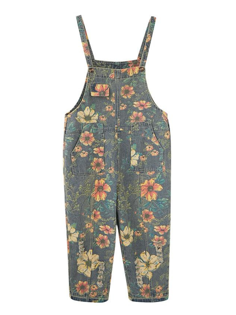Wildflower Print Dungarees - Loose Tapered Leg Fit