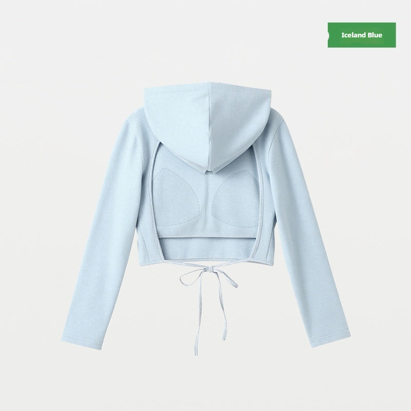 Women's Cropped Long-Sleeve Hoodie with Built-In Chest Pads – 4 Colors