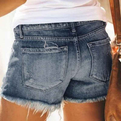 Women's High-Waist Ripped Fringed Denim Shorts – Light & Dark Blue, S to XXL