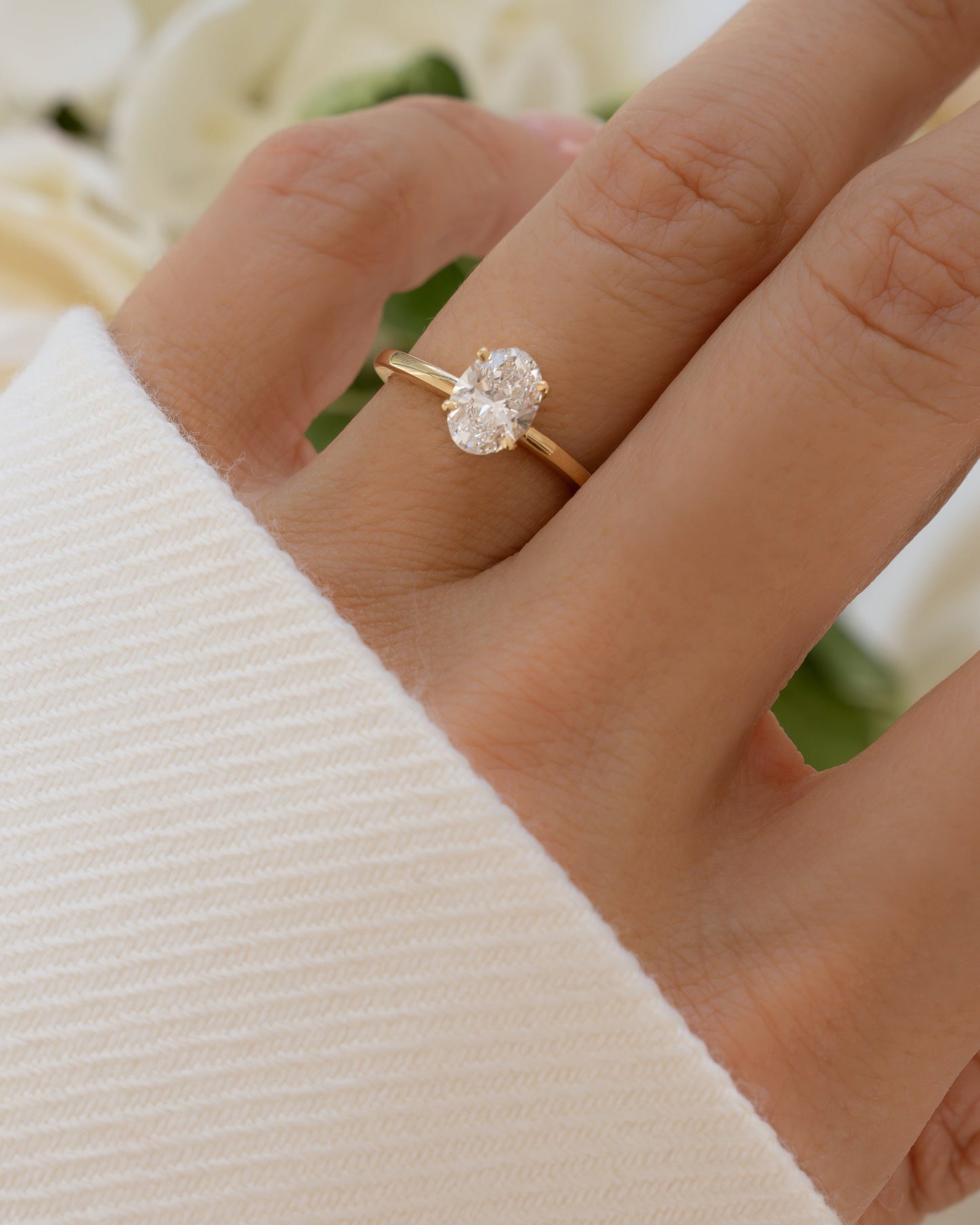 14K Solid Gold Oval Solitaire Lab Grown Diamond Ring