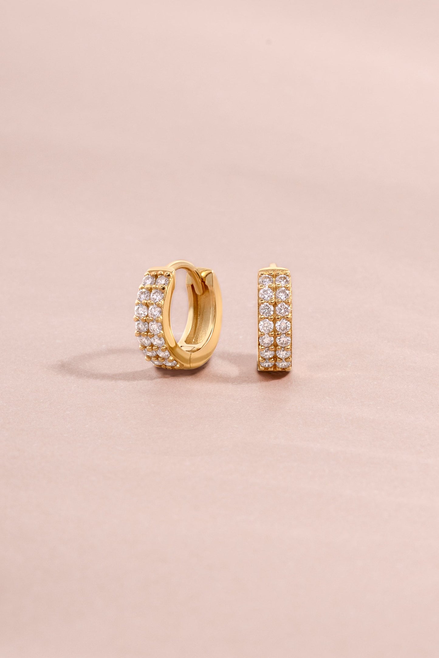 14K Solid Gold Two Row Lab Grown Diamond Huggies