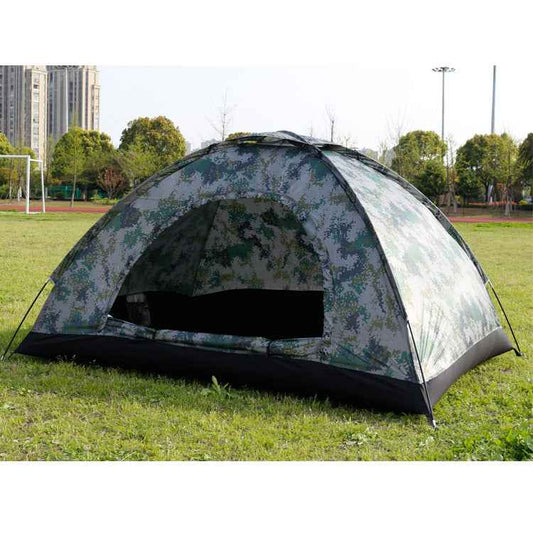 Camouflage Camping Tent – Fiberglass Poles, 170T Polyester, 1–4 Person, 4 Styles