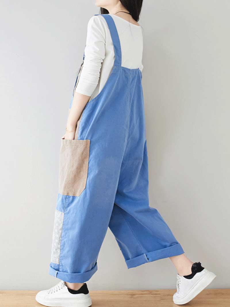 Button Front Denim Dungarees with Contrast Panel Details